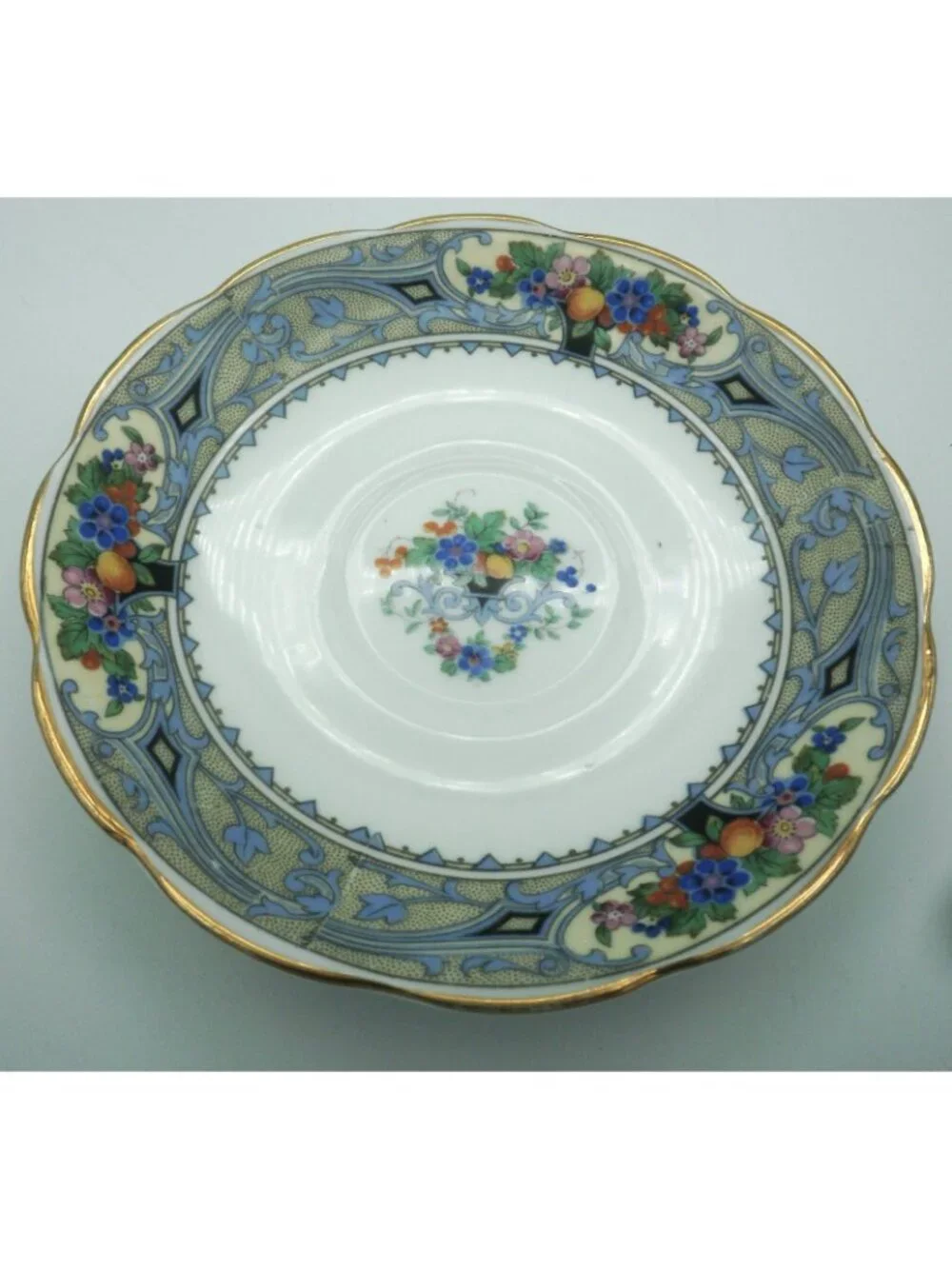 Royal Albert Teacup Saucer Set Art Deco Crown China Fruit Flowers Cameo Border